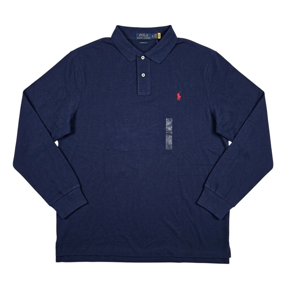 Polo Ralph Lauren Mens XL Navy Blue Long Sleeve Classic Fit Mesh Polo Shirt NWT